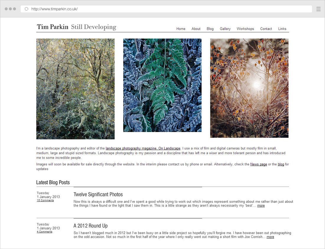 minimalist photography website example tim parkin