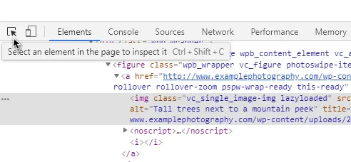 Element selector in Chrome dev tools