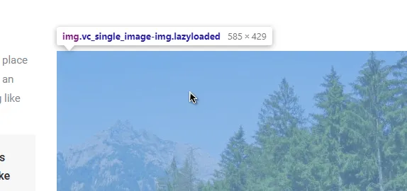 Chrome dev tools showing image size on hover