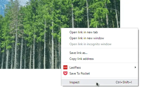 "Inspect" right click context menu in Chrome browser