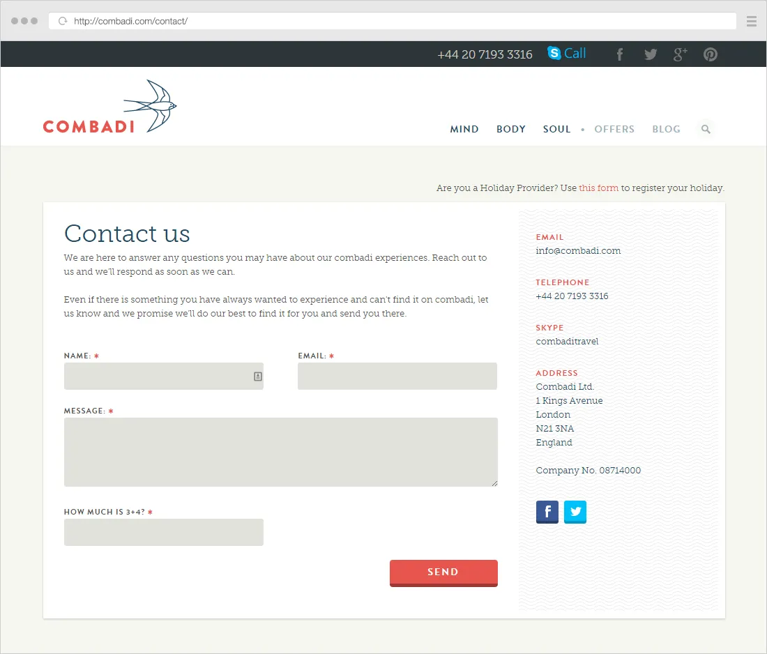 Combadi contact page example
