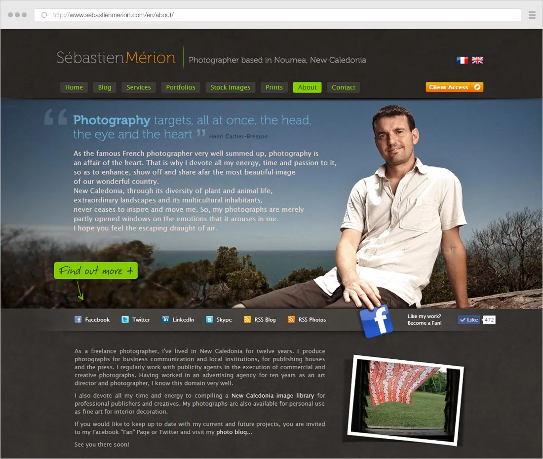 Creative photography About page example, custom design