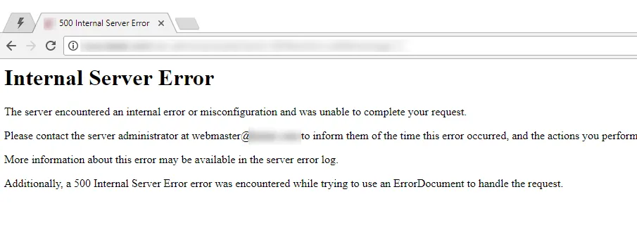 Website error example: internal server error