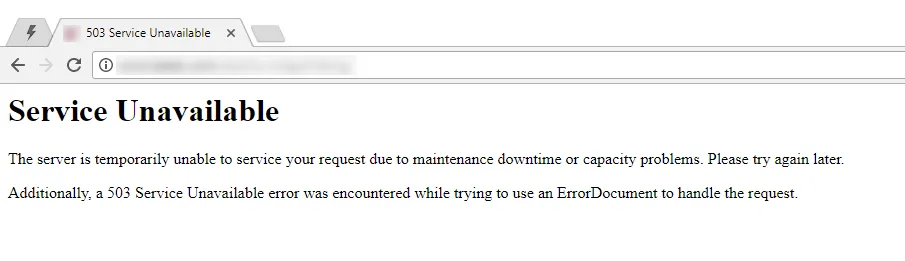 Website error example: 503 service unavailable