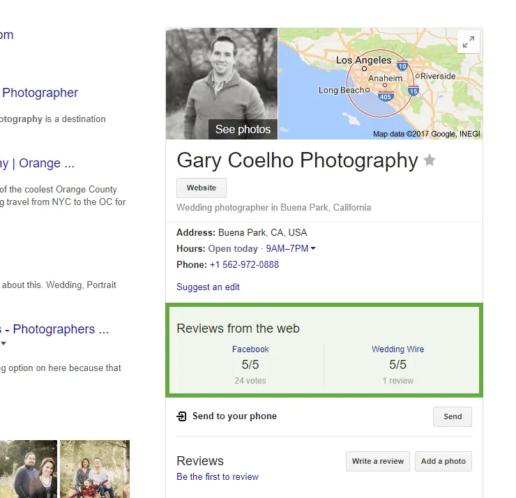 Google My Business listing reviews from the web facebook