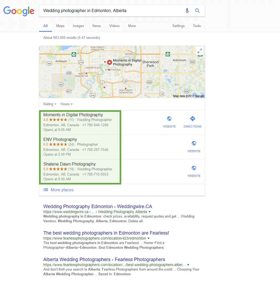 Google business map block > business listing reviews examples