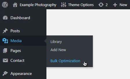 WordPress media library bulk optimization menu