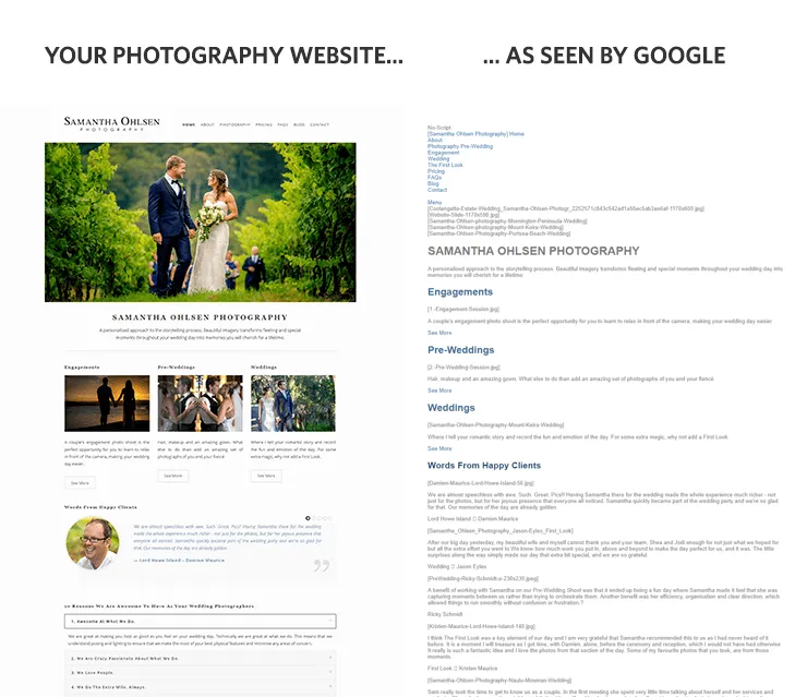 Photography website as seen by Google