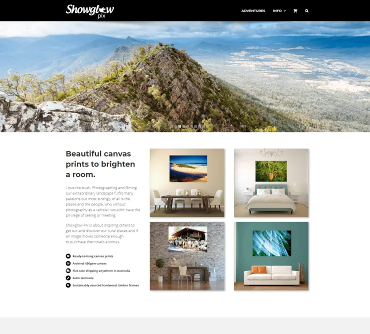 photography website homepage with panoramic slider
