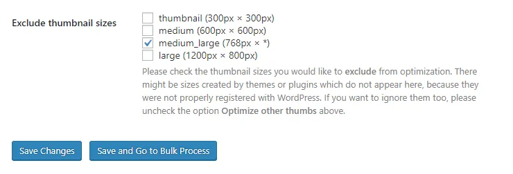 Shortpixel plugin settings: exclude thumbnail sizes