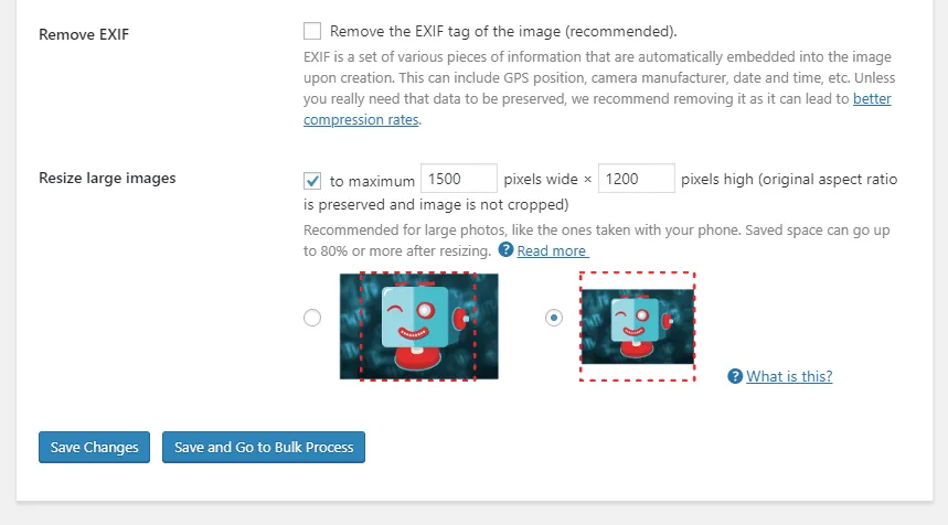 Shortpixel plugin settings - resize larger images