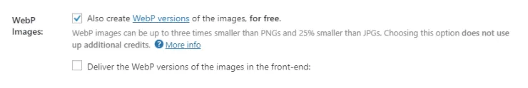 Shortpixel plugin settings - create webp version of images