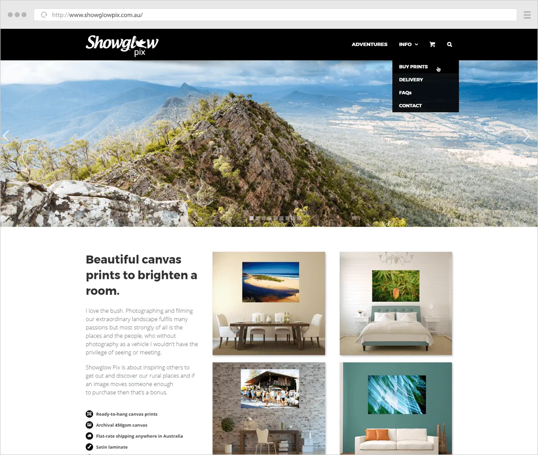 ShowglowPix minimalist photography website example