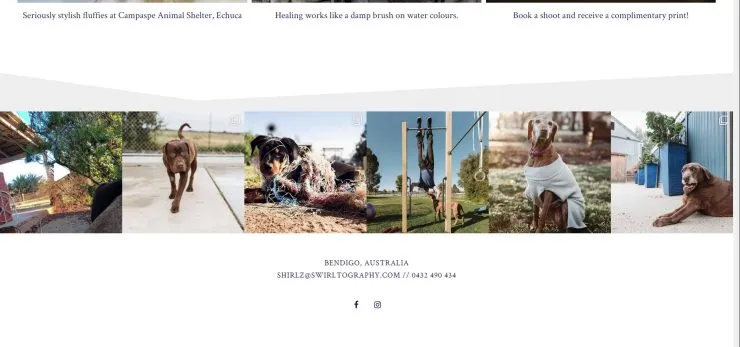 Clean instagram feed in photography website footer