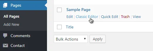 Classic Editor link in All Pages (WordPress)
