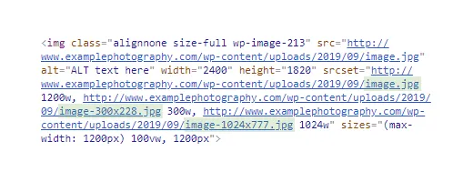 WordPress responsive image source code example
