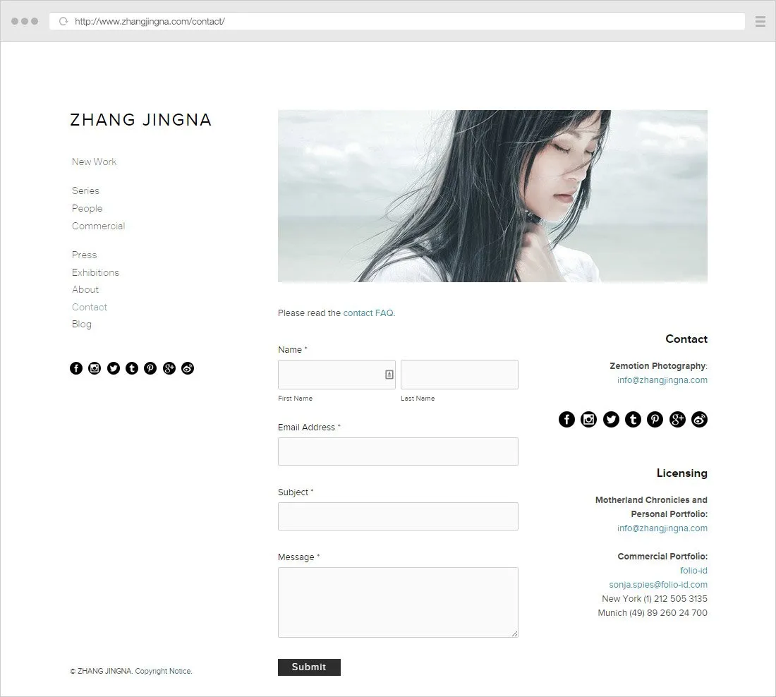Zhang Jingna contact page example